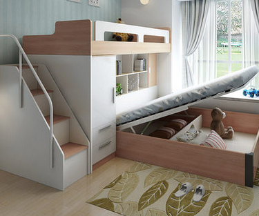 儿童床上下床组合带护栏书桌衣柜